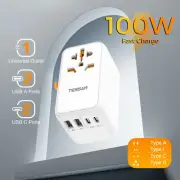100W Universal Travel Adapter with USB and Type-C Fast Charging Power Adapter