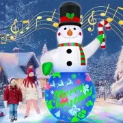 7Ft Christmas Inflatables Snowman Built-in Music Box & Rotating Colorful LED