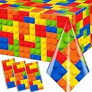 3pcs Building Block Tablecloths, Building Block Birthday Party Supplies Waterproof Plastic Colorful Blocks Bricks Table Cover for Building Block Party Decoration