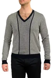 Prada Men's Multi-Color Silk V-Neck Pullover Sweater US S IT 48