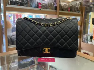 ☆最愛二手精品☆ CHANEL MAXI JUMBO COCO 33 香奈兒黑色羊皮金鍊釦式翻蓋肩背包 33cm A58601 XG6302