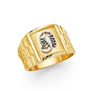 Mens 14k Yellow White Real Gold Scorpio Scorpion Zodiac Lucky Fashion Ring Band