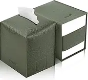 PENGLONG Tissue Box Cover 5X5X5'' PU Leather Tissue Holder Square Tissue Cube Box Organizer for Bathroom Vanity Countertop, Car, Night Stands, Office, Home, Kitchen (2Pack, Dark Green)