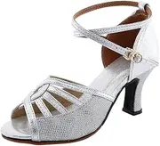 [HOBTEC] Women's Latin Dance Shoes Glitter Open Toe Ballroom Party Salsa Dancing Shoes High Heel