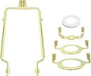 Lamp-Shade Harp Holder Adjustable Support - Tall 7 8 9 10 inch and 3/8 inch Standard Saddle E14 E26 E27 Light Base UNO Fitter Adapter Converter Finial Set Detachable Parts Bracket (Polished Brass)