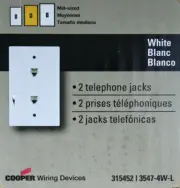 PHONE JACK WHITE 2 PORT 6 POSITION 4 CONDUCTOR COOPER/EATON U.L. LISTED