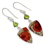 Natural Peanut Obsidian & Peridot 925 Silver Earrings Jewelry ALLE-16892