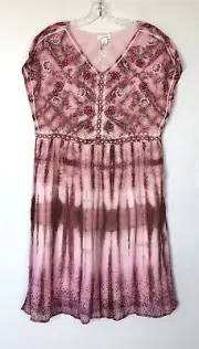 Sundance Gemi Pink Multi Tie Dye Floral Embroidered Dress Size S