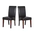 2x Swiss Dining Chair Faux Leather High Curved Back Rest Wooden Leg Black Brown