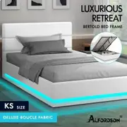ALFORDSON Bed Frame King Single Platform RGB LED Gas Lift Base Storage Boucle