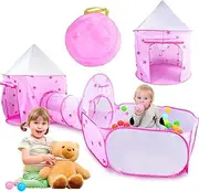 Peeokuo 3 in 1 Kids Play Tent with Tunnel, Tent House for for Toddlers, Baby, Boys & Girls, Toddler Pop Up Playhouse Toy Baby Indoor/Outdoor, Gift 3+ Year Old Child (3Pcs Pink Star Play Tent)