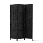3 Panel Room Divider Screen 123x170cm Woven Black