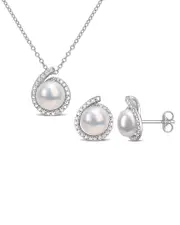 Rina Limor Silver 0.03 ct. tw. Diamond 8-8.5mm Pearl Halo Set