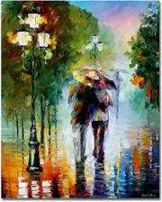 Decorative Paintings Frameless Paint by Numbers Kit with Brushes and Acrylic Paints for Beginners-Walking in the Rain 16*20 inch