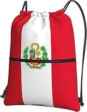 EdWal Flag Of Peru Print Drawstring Backpack Gym Bags Sports Bags With Zipper Pocket For Travel Beach, Black, One Size