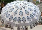 Decorative Blue Flower Garden Umbrella Block Print Outdoor Parasols For Home