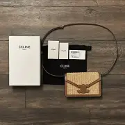 Celine Cuir Triomphe Wallet On Strap in Raffia Effect Textile and Calfskin