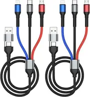 6 in 1 Multi Charging Cable 4FT/1.2m, 2PCS Multi Charger Nylon Braided Universal Phone Charger Fast Charging Cord USB A/C to USB C/Micro USB/Phone Port Compatible with iPhone,Samsung (Black 2pack)
