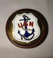 Wood & Enamel USN United States Navy Trinket Box Cufflink Box Vintage 1940s