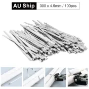 100 Pcs Cable Zip Ties 304 Stainless Steel 300MM Exhaust Wrap Coated Metal Lock