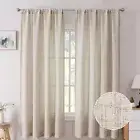 Tollpiz Short Linen Curtains Bedroom Rod Pocket Semi Sheer Curtain Burlap Lig...