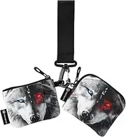[XYMZR] Mini Zip Around Wristlet keychain Wallet Wolf Red Blue Eyes for Women Personalized Pattern Detachable Dual Pouch Wristlet Portable Wallet Phone Coin Purse, Multi-colored, One Size