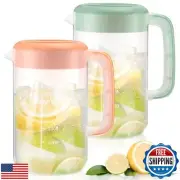 2Pcs Plastic Pitcher with Lid Large Clear Water Carafe Jug Ice Tea Pitcher Le