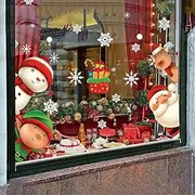82PCS Christmas Snowflake Window Clings Stickers for Glass, Xmas Decals Decorations Holiday Snowflake Santa Claus Reindeer Decals for Party