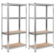 4-Tier Storage Shelf 2pcs Steel Wood Warehouse Garage Rack Industrial Shelving