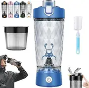 Problend One-Touch Shaker – Smooth Protein Mix Anywhere, Protein Shaker Bottle Electric Small, Shakers Cups for Proteins Shakes, Usb Rechargeable Mixing Cup, With Powder Box for Exercise (blue+box)