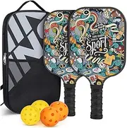 Pickleball Paddles Set of 2, Fiberglass Lightweight Pickleball Paddles with 2 Pack Pickleball Racquets, 4 Balls and 1 Carry Bag, Pickle Ball Paddle Gifts for Women Men Beginners & Pros