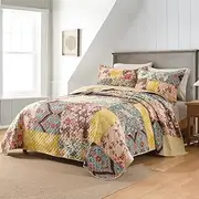 Autumn Dream Cotton Bedspread Quilt Sets Reversible Bedding Coverlet Sets, Luxury Vintage Floral Patchwork Yellow Bedspread,Queen Size