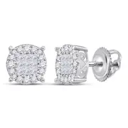 14k White Gold Princess Diamond Cluster Earrings 1/2 Cttw