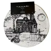 Tahari Halloween HAUNTED HOUSE Placemats 15in Set of 4 Round Black & White NE