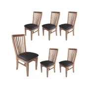 Fairmont 6pc Set Dining Chair PU Leather Seat Slat Back Solid Oak Timber Wood