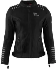 Rusty Stitches Amanda Ladies Motorcycle Leather Jacket, black-white, Size 42 for Women Black White