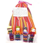 Four Large Worry Dolls in a Textile Pouch