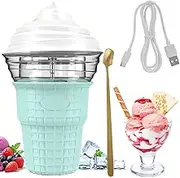 Kids Ice Cream Maker - 450ML Electric, USB Rechargeable & Portable with Spoon & Chute, Easy to Use - Makes Ice Cream, Gelato, Sorbet, Frozen Yogurt Green
