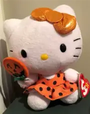 Hello Kitty Halloween Orange Polka Dot Dress & Pumpkin Loilipop Small Plush New