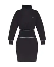 high-neck contrast-waist dress EU42 Black