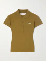 [The Attico] The Attico - Embroidered Cotton-jersey Polo Shirt - Army green - IT40 IT 40 Green