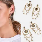SAMANTHA WILLS Hoop Earrings The Huntress Black Agate Gold NWT Pouch
