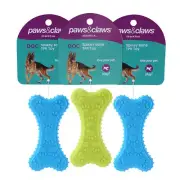 3x Paws & Claws TPR Spikey 10cm Bone Pet Interactive Playing/Chewing Toy Assort.
