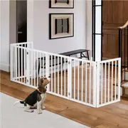 6 Panel 61cm Petzly Wooden Pet Gate Dog Fence Safety Barrier Security Door White