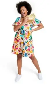 Tabitha Brown Target SIZE M Multicolor Botanical Print Puff Sleeve Mini Dress