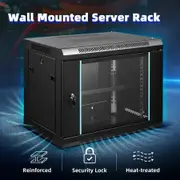 9U Network Server Cabinet Rack Wall Mount Data Enclosure Case 19 Inch Deep with Locking Glass Door Removable Side Panels for IT Computer Equipment