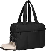 Travel Duffel Bag Overnight Bags for Women Puffer Gym Tote Bag Carry On Duffel Bag Week Bag with Shoe Compartment Black