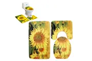 3Pcs Toilet Seat Lid Cover Set Non Slip Rug Bathroom Contour Mat-Sunflower