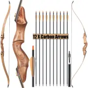 30-50lbs.60'' Archery Recurve Bow Wooden Bow & 12pcs Arrows for Target Hunting