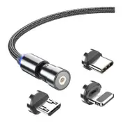 3-in-1 Magnetic Charging Cable for USB-C, iPhone, and Micro USB 540 Degree Rotation